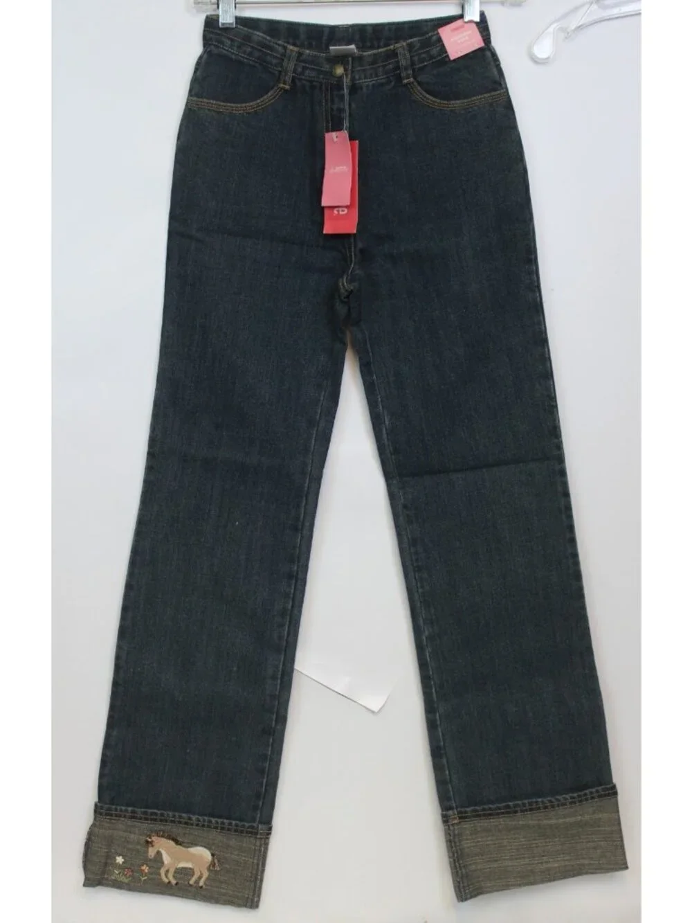 2007 Gymboree Equestrian Club Jeans sz 12 Dark Blue Horse Folded Hems Riding